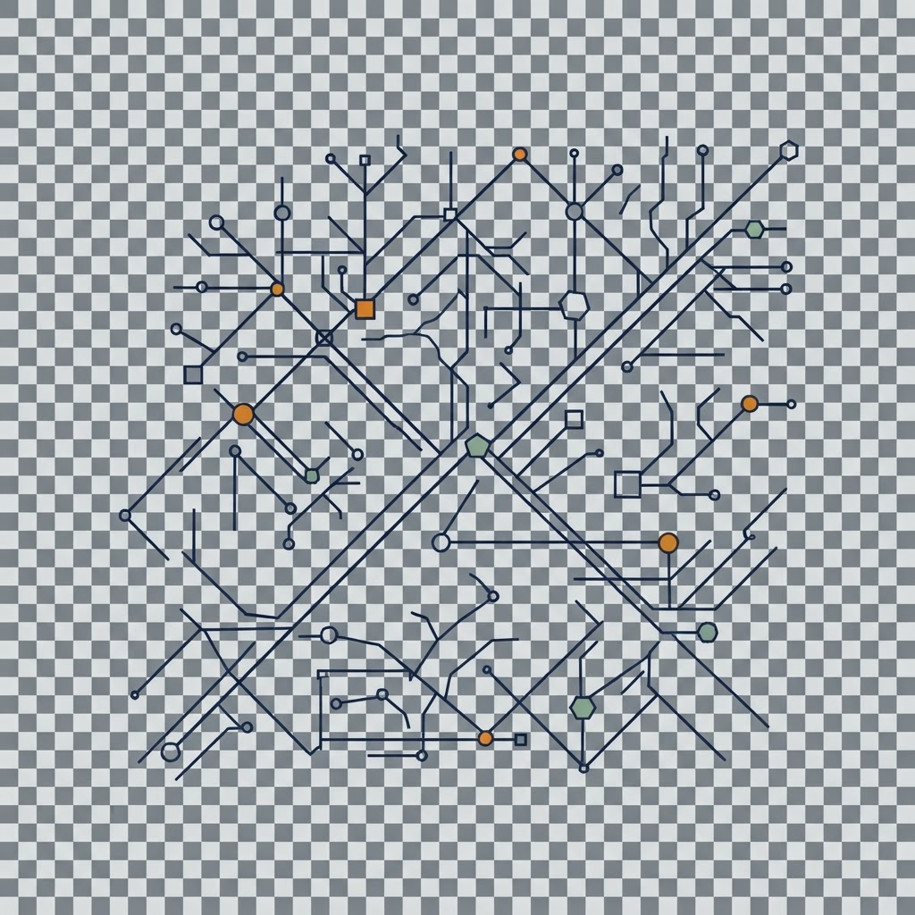 Diagramme abstrait représentant le réseau de branches et de profils couverts par Maesha
